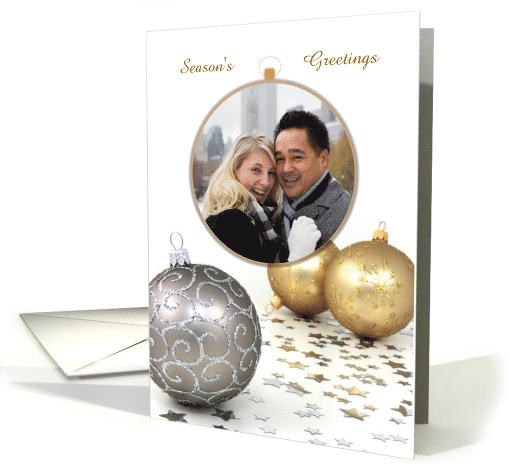 Season's Greetings Silver And Gold Ornaments With Photo card (888959)