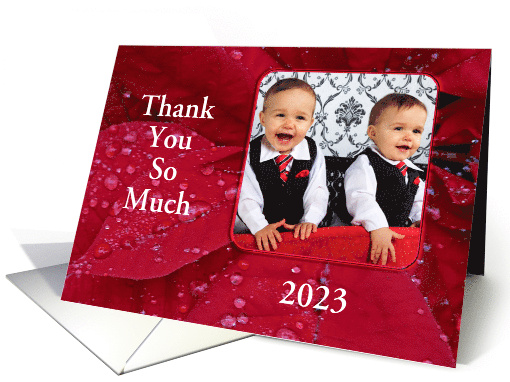 Christmas Poinsettia Thank You For The Gift With Photo Placement card