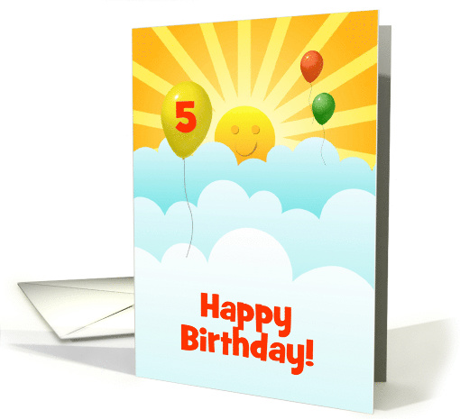 5th Birthday With Sunshine Happy Face And Balloons In Clouds card