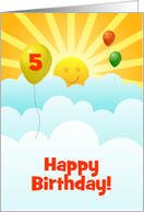 5th Birthday With Sunshine Happy Face And Balloons In Clouds card