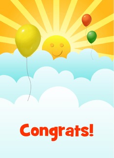 Congratulations Sunshine Happy Face With Balloons In Clouds