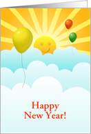 Happy New Year Sunshine Happy Face With Balloons In Clouds card