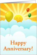 Happy Anniversary Sunshine Happy Face With Balloons In Clouds card