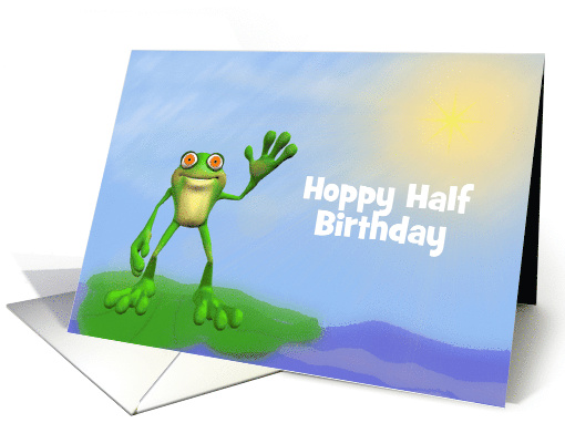 Hoppy Half Birthday-Frog on Lily Pad-Humor-Custom card (933153)