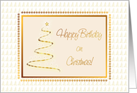 Gold Tree Christmas Card-Birthday On Christmas card