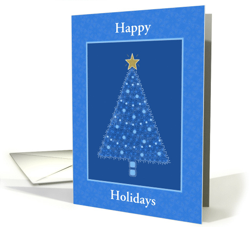 Happy Holidays-Blue Holiday Tree-Gold Star-Custom card (986617)