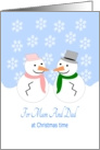 Mum And Dad Christmas Snowman In Snowy Landscape card