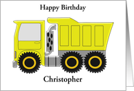 Yellow Truck Custom Name Birthday card