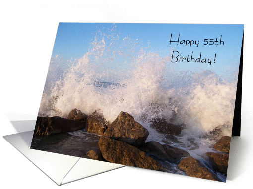 55th Birthday Card - Sea Crashing over Rocks card (264772)