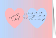 1st Wedding Anniversary Card - Two Hearts card