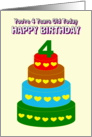 4 Year Old Birthday Card - Birthday Cake card