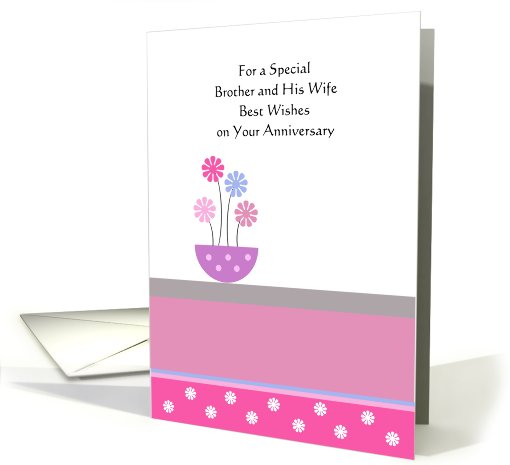 Brother And Wife Wedding Anniversary Card - Pot Of Flowers card