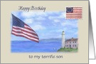 for Son Birthday Patriotic Lighthouse 4th July card