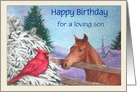 For Son Birthday on Christmas with Cardinal & Horse card
