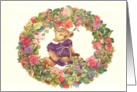 Illustrated Teddy Bear in Strawberry Wreath card