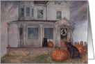 Boo Halloween Haunted House With Black Cat card