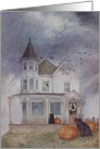 Halloween Black Cat Haunted House card