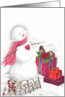 Snowman Illustration With Heart And Xmas Presents card