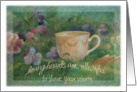 sympathy with pansy & teacup oil painting card