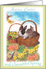 Happy Easter pair of Bunny in Basket card