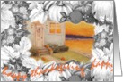 Fall Cottage and Pumpkin Birthday on Thanksgiving card