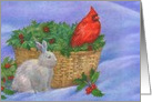 Cardinal & Winter Bunny Country Holiday card