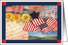Welcome Home Party, Amwerican Flags, Stars and Sunflower card