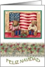 Feliz Navidad Patriotic Teddy Bear Xmas card