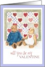 Honey Bears Heart Quilt Be My Valentine card