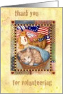 Thank You For Volunteering Tabby Cat With Teddy Bear Illustration card