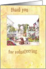 Thank You For Volunteering Pets In White Cottage Garden Illustration card