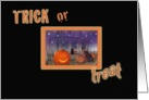 Trick Or Treat Black Cat Haunted House Halloween card