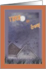 Halloween Full Moon Haunted House Trick Or Treat card
