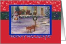 Cozy Xmas Cottage Winter Snowman & Deer card