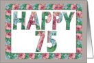 HAPPY 75 Birthday, Illuminated Fonts, Rose border card
