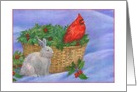 For teacher, X’mas Illustration with cardinal and bunny card