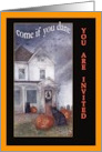 Halloween Haunted House Invitation, Black Cat Graveyard card