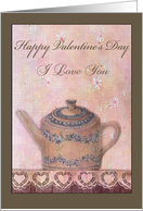 Illustrated Vintage Teapot I Love You Valentine card