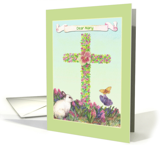 Name Specific Easter illustrated Bunny & Cross card (1248880)