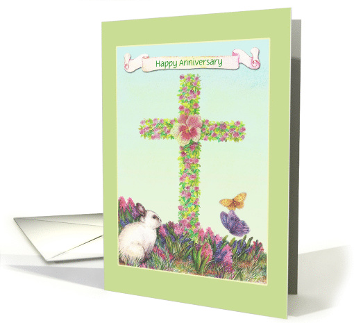 Anniversary on Easter illustrated Bunny & Cross card (1248882)