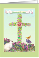 Anniversary on Easter illustrated Bunny & Cross card