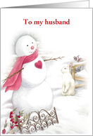 Same Sex Husband Christmas Snowman with Heart card