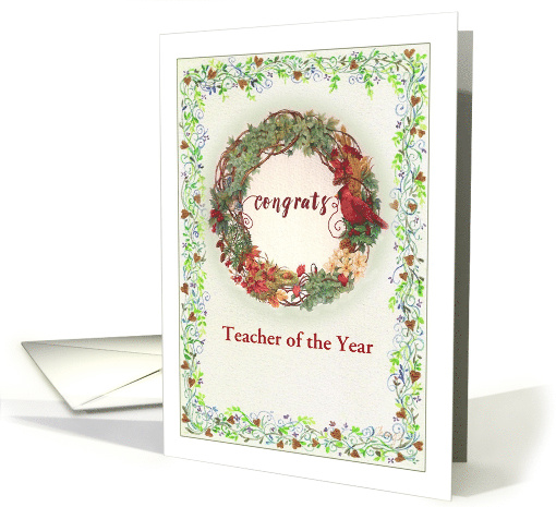 Teacher of the Year Congrats Winter Wreath custom front card (1414862)