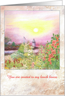 Custom Invitation Lighthouse Beach Cottage card