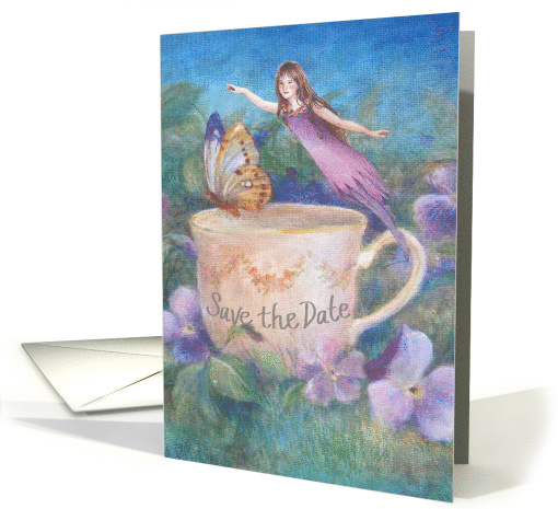 Save the Date Teacup Fairy Garden Party card (1512468)