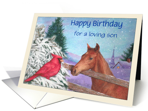 For Son Birthday on Christmas with Cardinal & Horse card (1551856)