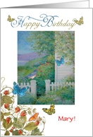 Custom Front Birthday with Bluebird Garden Cottage card
