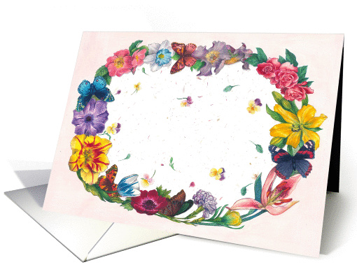 hand painted floral-butterfly wreath all occasion card (240991)