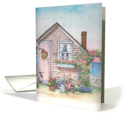 Illustrated Nantucket Beach Cottage with Pets card (257177)