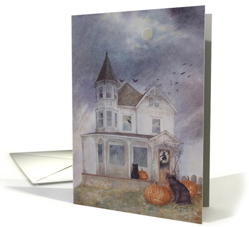 Halloween Black Cat Haunted House card (272395)